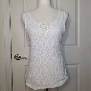 Vintage 90s Cinema Etoile White Lace Embellished Sheer Cami